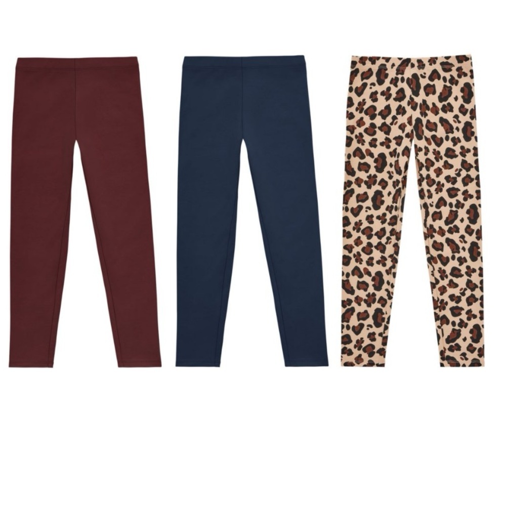 3 Pack Kids Burgundy, Navy, and Leopard Leggings